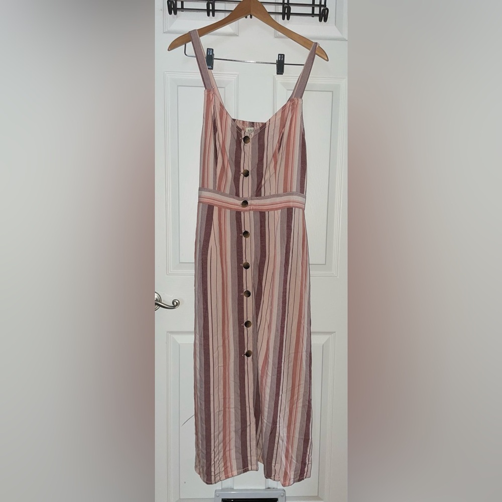 a.n.a Striped Button-Front Sleeveless Midi Dress in Blush, Mauve, and Dusty Rose